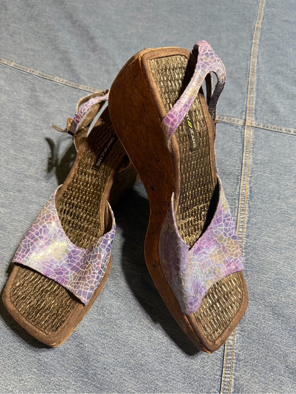 DKNY Purple Mosaic Wedge Sandals